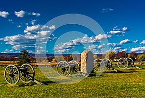 Cannons and a monument at Gettysburg, Pennsylvania. photo