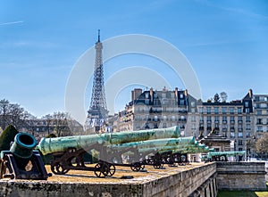 Cannons outside Les Invalides and The Eiffel Tower - Paris, Fran