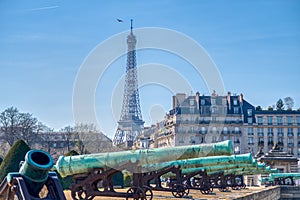 Cannons outside Les Invalides and The Eiffel Tower - Paris, Fran