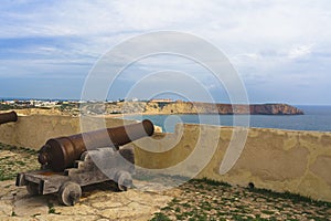 Cannons at Sagres fort in Portugal. Sagres Fortress (Fortaleza de Sagres), Algarve