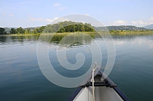 Canoe on Aiguebelette lake in France