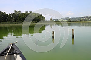 Canoe on Aiguebelette lake in France