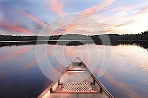 Canoe Bow on a Lake at Sunset