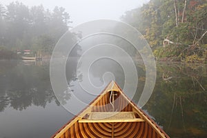 Canoe Bow on a Misty Autumn River