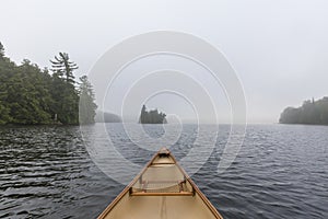 Canoe bow on a misty lake - Ontario, Canada