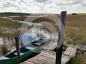 Canoe on a calm and desolate lake