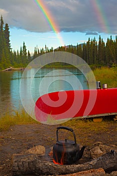 Canoe, Campfire and Rainbow