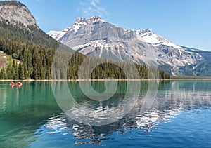 Canoe on Emerald Lake in Canadian Rocky Mountains - Yoho NP, BC, Canada