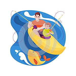 Canoe fishing isolated cartoon vector illustration.