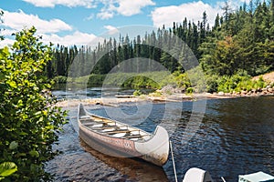Canoe floating on a lake
