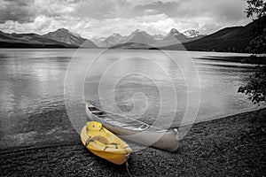 Canoe and Kayak in glacier national park, Montana