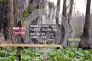 Canoe Kayak trail directional sign, Okefenokee Swamp National Wildlife Refuge