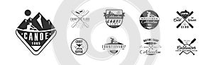 Canoe and Kayaking Sport Club Label and Emblem Vector Set