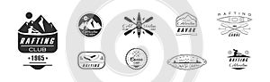 Canoe and Kayaking Sport Club Label and Emblem Vector Set