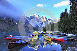 Canoe on the lake at canadian rocky