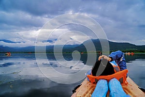 A canoe on the lake