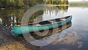 Canoe on a mountain lake in Oregon