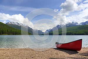 Canoe next to Bowman Lake