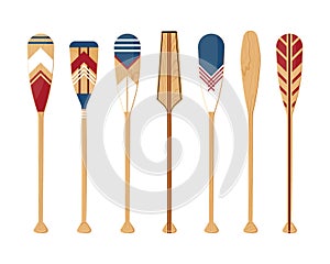 Canoe oars set in flat style, vector photo