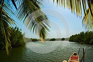 A canoe on the River Gambia, Africa