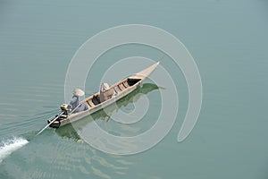 Canoe on river Mekong at Don Khong island