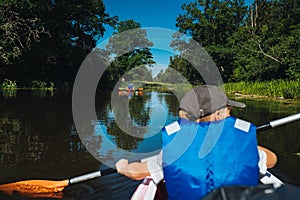 Canoe in river peaceful summer day