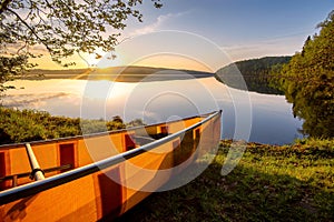 Canoe on the shore of the Boundary Waters in northern Minnesota