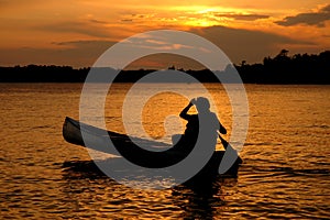 Canoe Silhouette in Sunset