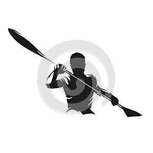 Canoe sprint, kayak logo. Isolated vector silhouette. Ink drawing, front view