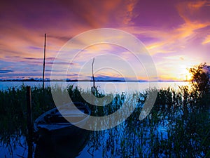 Canoe in sunset