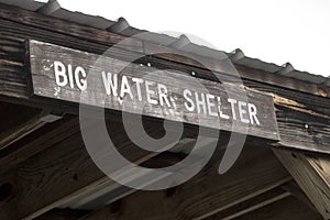 Canoe trail directional sign for Big Water shelter in the Okefenokee Swamp National Wildlife Refuge, Georgia