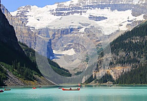 Canoe in water at Lake Louise, Alberta