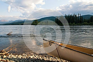 Canoe on Yukon river in Canada