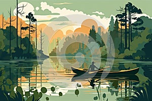 canoeing adventure boat on peaceful lake summer nature landscape