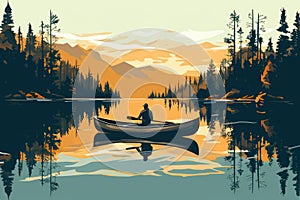 canoeing adventure boat on peaceful lake summer nature landscape