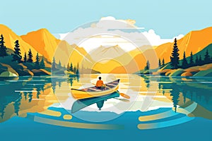 canoeing adventure boat on peaceful lake summer nature landscape