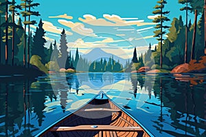 canoeing boat on peaceful lake summer nature landscape