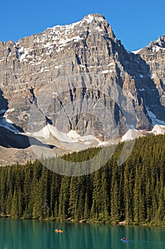 Canoeing on a lake in the Canadian Rockies