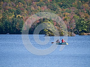 Canoeing on lake in fall