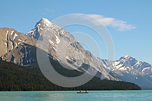 Canoeing on Maligne Lake in the Canadian Rockies