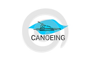 Canoeing sport vector line icon. sportman an athlete rowing a canoe in a competition.