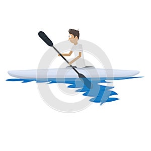 Canoeist. Swimming on a boat with oars, vector illustration