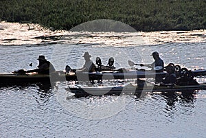 The canoeists travel