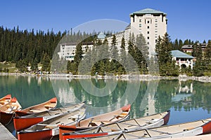 Canoes across from the Chataeu