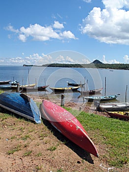 Canoes on Amazon river