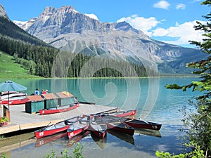 Canoes at Emerald Lake, Canadian Rockies