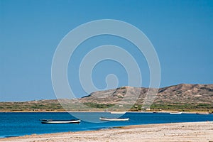 Canoes floating on calm water