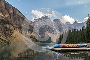 Canoes on Lake Moraine, Canada