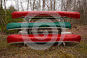 Canoes on a rack at the park.