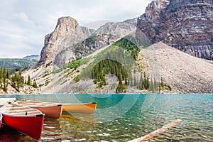 Canoes rental point at Moraine Lake